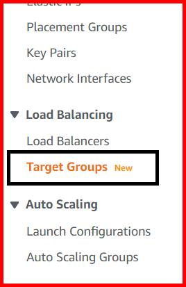 Picture showing the target groups menu in AWS console